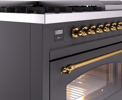 48" ILVE Nostalgie II Dual Fuel Liquid Propane Freestanding Range in Matte Graphite with Brass Trim - UP48FNMP/MGG LP