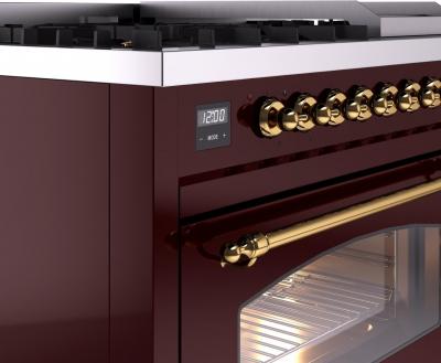 48" ILVE Nostalgie II Dual Fuel Liquid Propane Freestanding Range in Burgundy with Brass Trim - UP48FNMP/BUG LP