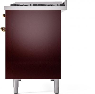 48" ILVE Nostalgie II Dual Fuel Liquid Propane Freestanding Range in Burgundy with Brass Trim - UP48FNMP/BUG LP