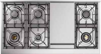 48" ILVE Nostalgie II Dual Fuel Natural Gas Freestanding Range in Stainless Steel with Brass Trim - UP48FNMP/SSG NG