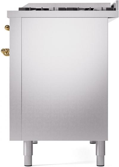 48" ILVE Nostalgie II Dual Fuel Natural Gas Freestanding Range in Stainless Steel with Brass Trim - UP48FNMP/SSG NG