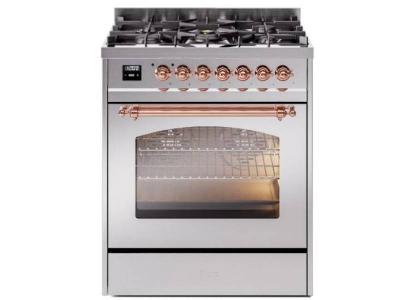 30" ILVE Nostalgie II Dual Fuel Natural Gas Freestanding Range in Stainless Steel with Copper Trim - UP30NMP/SSP NG