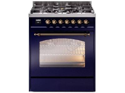 30" ILVE Nostalgie II Dual Fuel Liquid Propane Freestanding Range in Emerald Green with Bronze Trim - UP30NMP/MBB LP