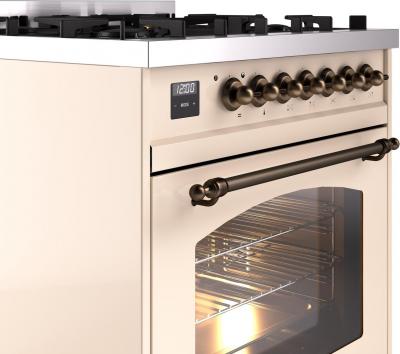 30" ILVE Nostalgie II Dual Fuel Liquid Propane Freestanding Range in Antique White with Bronze Trim - UP30NMP/AWB LP