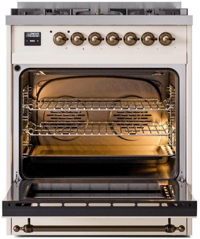 30" ILVE Nostalgie II Dual Fuel Liquid Propane Freestanding Range in Antique White with Bronze Trim - UP30NMP/AWB LP