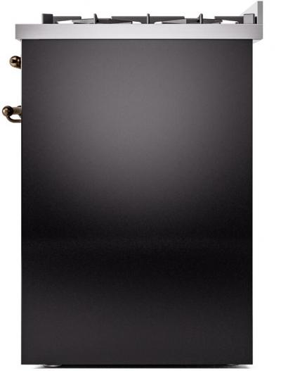 30" ILVE Nostalgie II Dual Fuel Liquid Propane Freestanding Range in Glossy Black with Bronze Trim - UP30NMP/BKB LP