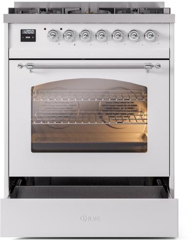 30" ILVE Nostalgie II Dual Fuel Liquid Propane Freestanding Range in  White with Chrome Trim - UP30NMP/WHC LP