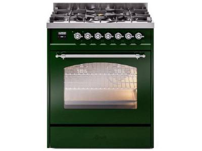 30" ILVE Nostalgie II Dual Fuel Liquid Propane Freestanding Range in Emerald Green with Chrome Trim - UP30NMP/EGC LP