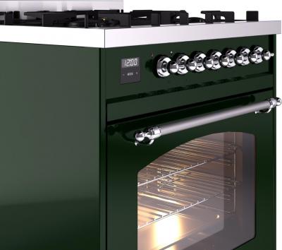 30" ILVE Nostalgie II Dual Fuel Liquid Propane Freestanding Range in Emerald Green with Chrome Trim - UP30NMP/EGC LP