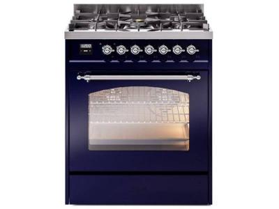 30" ILVE Nostalgie II Dual Fuel Liquid Propane Freestanding Range in Blue with Chrome Trim - UP30NMP/MBC LP