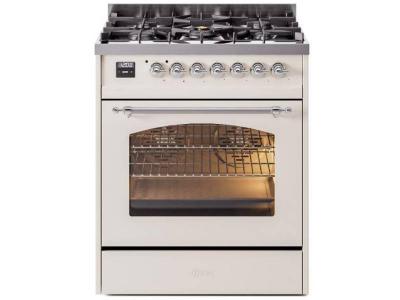 30" ILVE Nostalgie II Dual Fuel Liquid Propane Freestanding Range in Antique White with Chrome Trim - UP30NMP/AWC LP