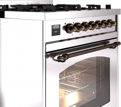 30" ILVE Nostalgie II Dual Fuel Liquid Propane Freestanding Range in Stainless Steel with Bronze Trim - UP30NMP/SSB LP