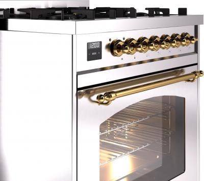 30" ILVE Nostalgie II Dual Fuel Natural Gas Freestanding Range in Stainless Steel with Brass Trim - UP30NMP/SSG NG