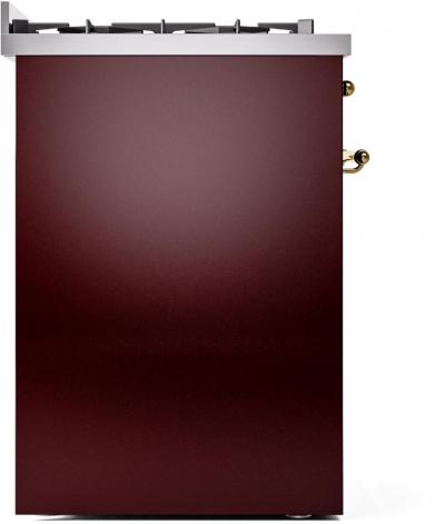 30" ILVE Nostalgie II Dual Fuel Natural Gas Freestanding Range in Burgundy with Brass Trim - UP30NMP/BUG NG