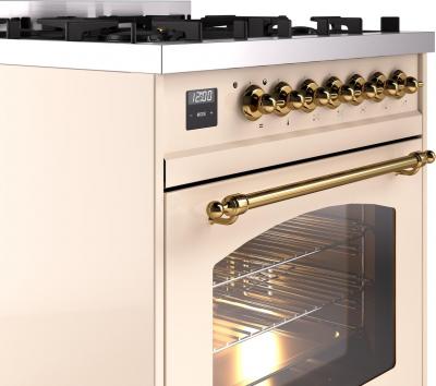 30" ILVE Nostalgie II Dual Fuel Natural Gas Freestanding Range in Antique White with Brass Trim - UP30NMP/AWG NG