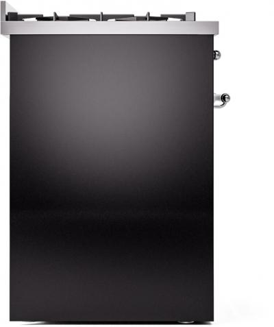 30" ILVE Nostalgie II Dual Fuel Liquid Propane Freestanding Range in Glossy Black with Chrome Trim - UP30NMP/BKC LP