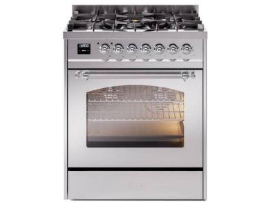 30" ILVE Nostalgie II Dual Fuel Natural Gas Freestanding Range in White with Chrome Trim - UP30NMP/WHC NG
