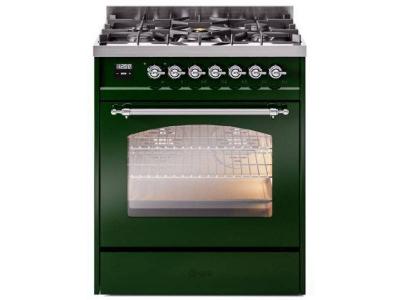 30" ILVE Nostalgie II Dual Fuel Natural Gas Freestanding Range in Emerald Green with Chrome Trim - UP30NMP/EGC NG