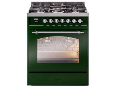 30" ILVE Nostalgie II Dual Fuel Natural Gas Freestanding Range in Emerald Green with Chrome Trim - UP30NMP/EGC NG