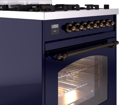 30" ILVE Nostalgie II Dual Fuel Natural Gas Freestanding Range in Blue with Bronze Trim - UP30NMP/MBB NG
