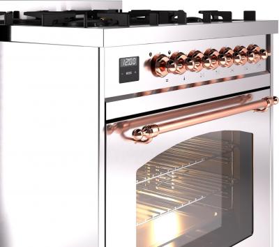 30" ILVE Nostalgie II Dual Fuel Liquid Propane Freestanding Range in Stainless Steel with Copper Trim - UP30NMP/SSP LP