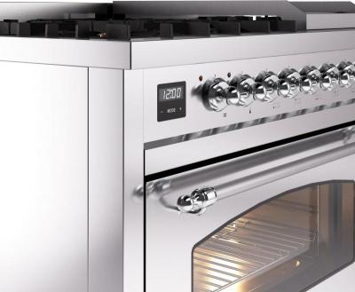 48" ILVE Nostalgie II Dual Fuel Natural Gas Freestanding Range in Stainless Steel with Chrome Trim - UP48FNMP/SSC NG