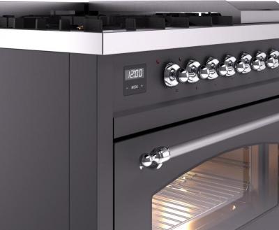 48" ILVE Nostalgie II Dual Fuel Natural Gas Freestanding Range in Matte Graphite with Chrome Trim - UP48FNMP/MGC NG