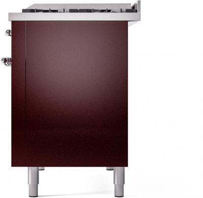 48" ILVE Nostalgie II Dual Fuel Natural Gas Freestanding Range in Burgundy with Chrome Trim - UP48FNMP/BUC NG