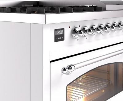 48" ILVE Nostalgie II Dual Fuel Natural Gas Freestanding Range in White with Chrome Trim - UP48FNMP/WHC NG