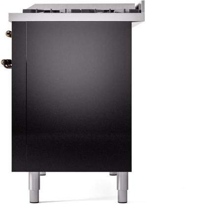 48" ILVE Nostalgie II Dual Fuel Liquid Propane Freestanding Range in Glossy Black with Bronze Trim - UP48FNMP/BKB LP