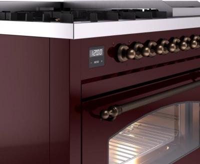 48" ILVE Nostalgie II Dual Fuel Liquid Propane Freestanding Range in Burgundy with Bronze Trim - UP48FNMP/BUB LP