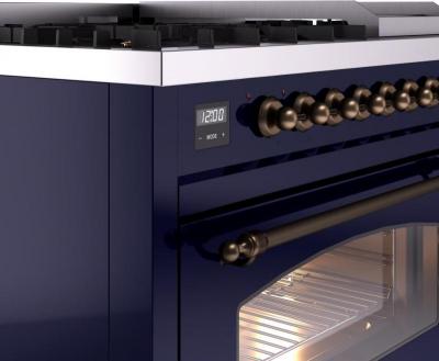 48" ILVE Nostalgie II Dual Fuel Liquid Propane Freestanding Range in Blue with Bronze Trim - UP48FNMP/MBB LP