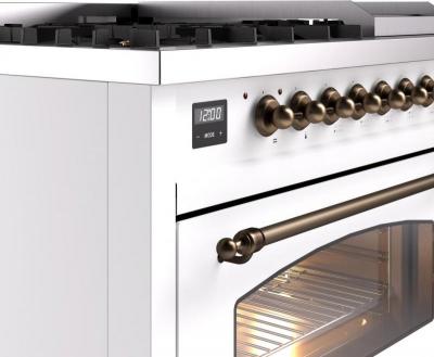 48" ILVE Nostalgie II Dual Fuel Liquid Propane Freestanding Range in White with Bronze Trim - UP48FNMP/WHB LP