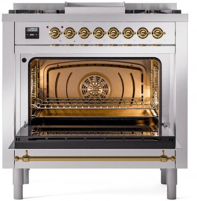 36" ILVE Professional Plus II Dual Fuel Natural Gas Freestanding Range with Chrome Trim - UP36FNMP/SSC NG
