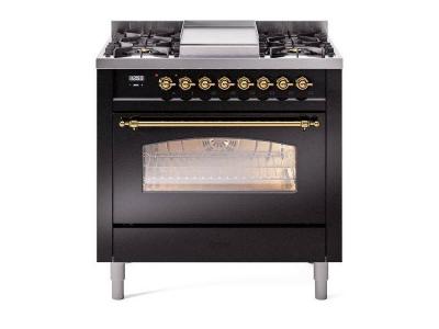 36" ILVE Professional Plus II Dual Fuel Natural Gas Freestanding Range with Brass Trim - UP36FNMP/BKG NG