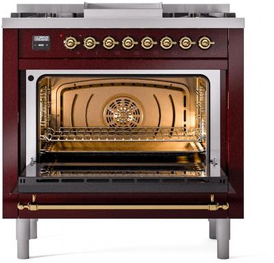 36" ILVE Professional Plus II Dual Fuel Natural Gas Freestanding Range with Brass Trim - UP36FNMP/BUG NG