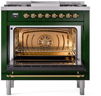 36" ILVE Professional Plus II Dual Fuel Natural Gas Freestanding Range with Brass Trim - UP36FNMP/EGG NG