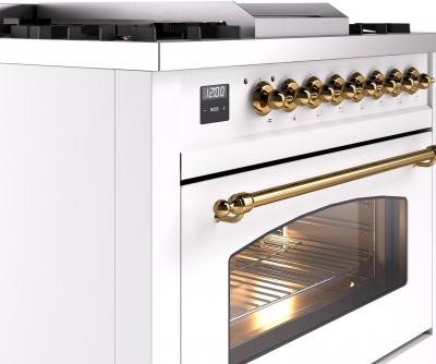 36" ILVE Professional Plus II Dual Fuel Natural Gas Freestanding Range with Brass Trim - UP36FNMP/WHG NG