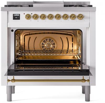 36" ILVE Professional Plus II Dual Fuel Natural Gas Freestanding Range with Brass Trim - UP36FNMP/WHG NG