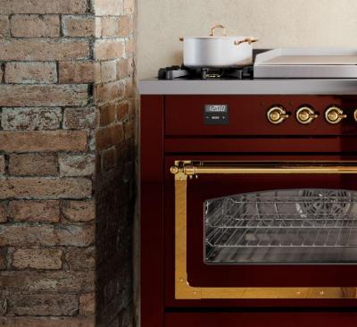 40" ILVE Nostalgie II Dual Fuel Liquid Propane Freestanding Range in Stainless Steel with Brass Trim - UPD40FNMP/SSG LP