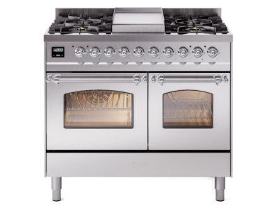 40" ILVE Nostalgie II Dual Fuel Liquid Propane Freestanding Range in Stainless Steel with Chrome Trim - UPD40FNMP/SSC LP