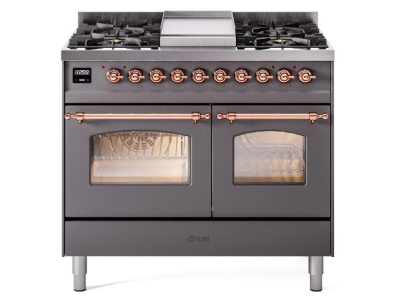 40" ILVE Nostalgie II Dual Fuel Liquid Propane Freestanding Range in Matte Graphite with Copper Trim - UPD40FNMP/MGP LP