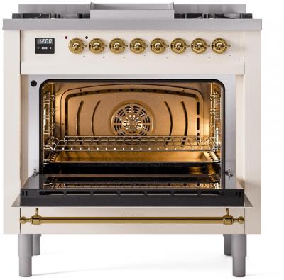 36" ILVE Professional Plus II Dual Fuel Liquid Propane Freestanding Range with Bronze Trim - UP36FNMP/AWB LP