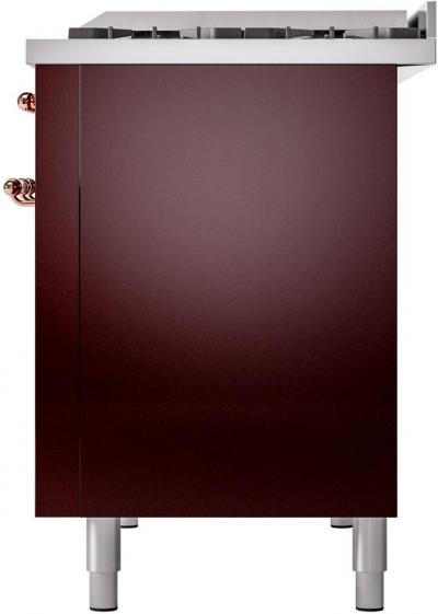 48" ILVE Nostalgie II Dual Fuel Liquid Propane Freestanding Range in Burgundy with Copper Trim - UP48FNMP/BUP LP