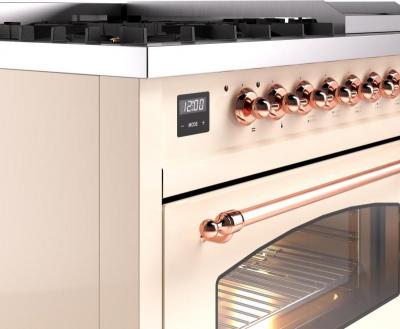 48" ILVE Nostalgie II Dual Fuel Liquid Propane Freestanding Range in Antique White with Copper Trim - UP48FNMP/AWP LP