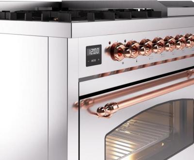 48" ILVE Nostalgie II Dual Fuel Natural Gas Freestanding Range in Stainless Steel with Copper Trim - UP48FNMP/SSP NG