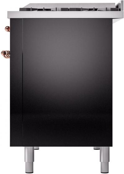 48" ILVE Nostalgie II Dual Fuel Natural Gas Freestanding Range in Glossy Black with Copper Trim - UP48FNMP/BKP NG