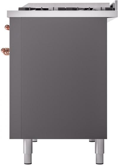 48" ILVE Nostalgie II Dual Fuel Natural Gas Freestanding Range in Matte Graphite with Copper Trim - UP48FNMP/MGP NG