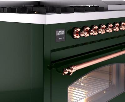 48" ILVE Nostalgie II Dual Fuel Natural Gas Freestanding Range in Emerald Green with Copper Trim - UP48FNMP/EGP NG