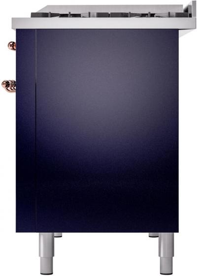 48" ILVE Nostalgie II Dual Fuel Natural Gas Freestanding Range in Blue with Copper Trim - UP48FNMP/MBP NG